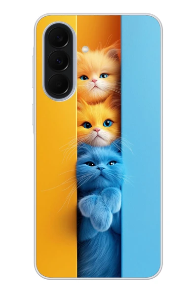 Le Balvo Samsung Galaxy A37 Uyumlu Mavi Sarı Kediler Baskılı Silikon Kılıf ürün görseli 1