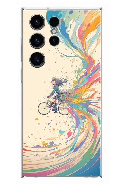 Le Balvo Samsung Galaxy S23 Ultra Uyumlu Rengarenk Bisikletli Kız Baskılı Silikon Kılıf ürün görseli 1
