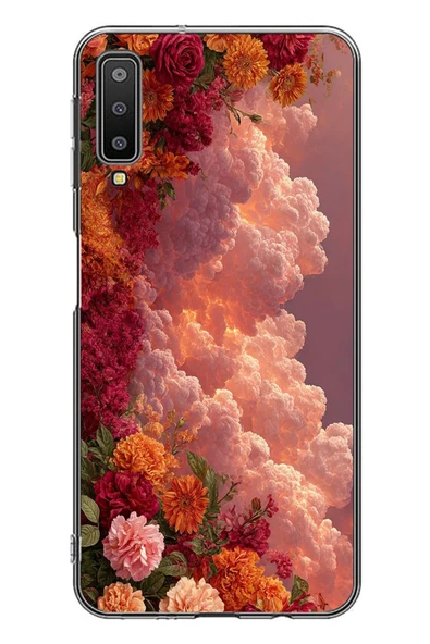 Le Balvo Samsung Galaxy A7 2018 Uyumlu Güller ve Bulutlar Baskılı Silikon Kılıf ürün görseli 1
