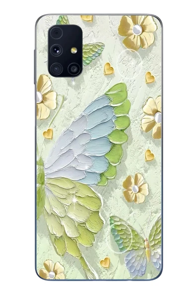 Le Balvo Samsung Galaxy M31s Uyumlu Yeşil Mavi Kelebek Baskılı Silikon Kılıf ürün görseli 1