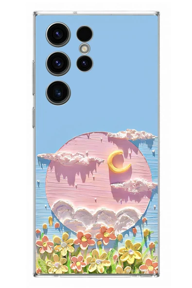 Le Balvo Samsung Galaxy S23 Ultra Uyumlu Çiçekli Ay Baskılı Silikon Kılıf ürün görseli 1