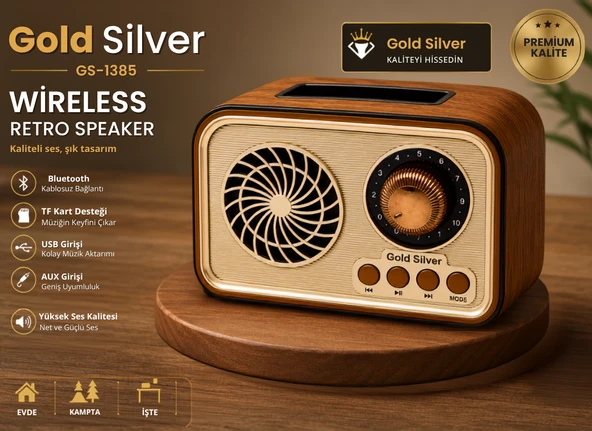 Gold Silver GS-1385 Nostaljik Tasarım Bluetooth Kablosuz Hoparlör ürün görseli 1