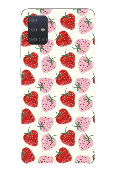 Le Balvo Samsung Galaxy A51 Uyumlu Kırmızı Pembe Çilekler Baskılı Silikon Kılıf ürün görseli 1