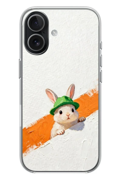 Le Balvo İphone 17 Uyumlu Yeşil Şapkalı Tavşan Baskılı Silikon Kılıf ürün görseli 1