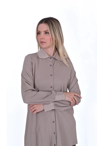 invee Modal Penye Gömlek 6926 vizon - Resim 6