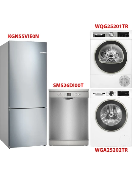 Bosch KGN55VIE0N - WGA25202TR - WQG25201TR - SMS26DI00T Beyaz Eşya 4'lü Set ürün görseli 1