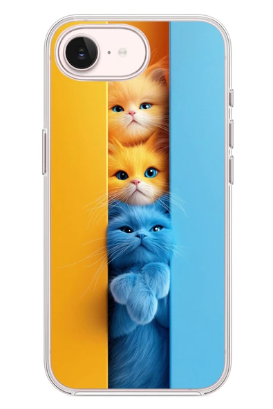 Le Balvo İphone 17e Uyumlu Mavi Sarı Kediler Baskılı Silikon Kılıf ürün görseli 1