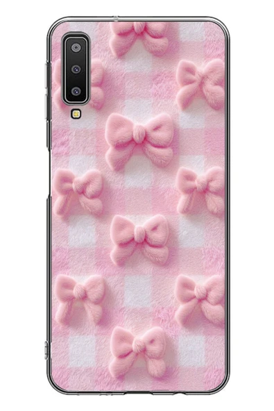 Le Balvo Samsung Galaxy A7 2018 Uyumlu Pembe Kurdeleler Baskılı Silikon Kılıf ürün görseli 1