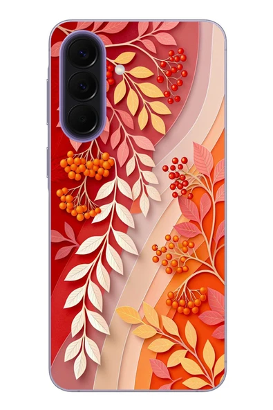 Le Balvo Samsung Galaxy A57 Uyumlu Kırmızı Beyaz İğdeler Baskılı Silikon Kılıf ürün görseli 1