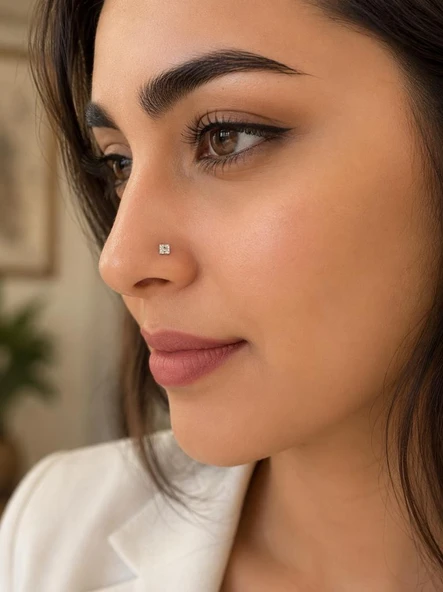 925 Ayar Gümüş Minimal Burun Hızması Piercing Zirkon Taşlı Unisex Nose Ring Günlük Kullanım Şık Tasarım ürün görseli 1