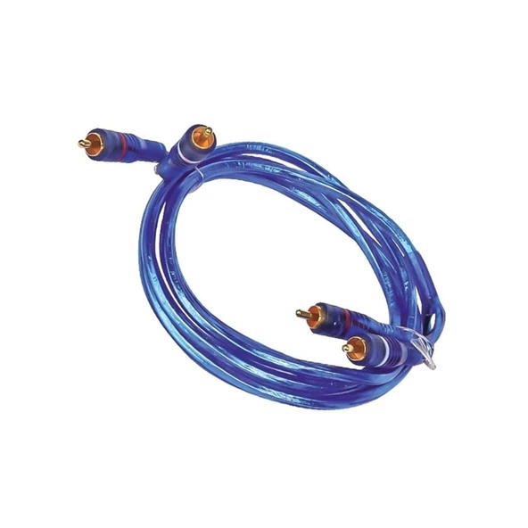 RCA + 2 RCA ERKEK 1.7 METRE MAVİ ŞEFFAF OTO AMFİ KABLO ürün görseli 1