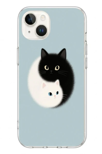 Le Balvo İphone 13/14 Uyumlu Yin Yang Kediler Baskılı Silikon Kılıf ürün görseli 1
