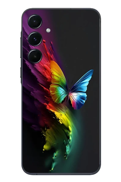 Le Balvo Samsung Galaxy A55 Uyumlu Gökkuşağı Kelebeği Baskılı Silikon Kılıf ürün görseli 1