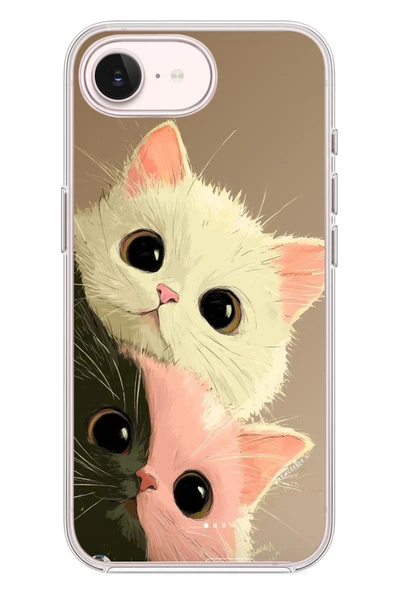 Le Balvo İphone 17e Uyumlu Pembe Siyah Beyaz Kedi Baskılı Silikon Kılıf ürün görseli 1