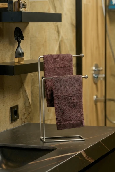 Mat Gümüş 2 Kollu Banyo Tezgah Üstü Havluluk Standı, Havlu Askılığı ürün görseli 1