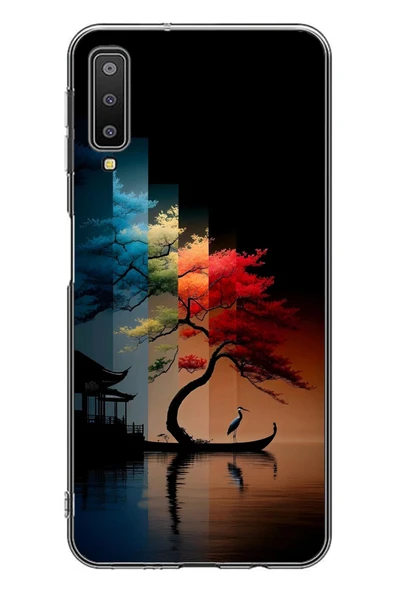Le Balvo Samsung Galaxy A7 2018 Uyumlu Dört Mevsim Ağaç Baskılı Silikon Kılıf ürün görseli 1