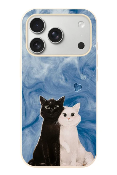 Le Balvo İphone 17 Pro Uyumlu Siyah ve Beyaz Kedi Baskılı Silikon Kılıf ürün görseli 1