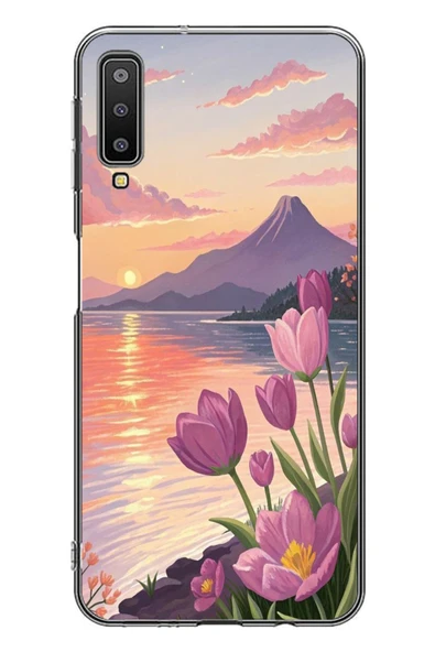 Le Balvo Samsung Galaxy A7 2018 Uyumlu Çiçek Yağlı Boya Baskılı Silikon Kılıf ürün görseli 1