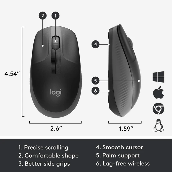 LOGİTECH M190 USB Kablosuz Mouse Siyah (910-005905) - Resim 2