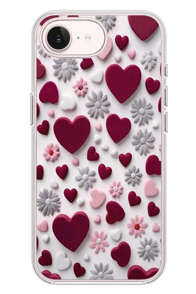 Le Balvo İphone 17e Uyumlu Kırmızı ve Pembe Kalpler Baskılı Silikon Kılıf ürün görseli 1