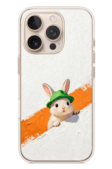 Le Balvo İphone 16 Pro Uyumlu Yeşil Şapkalı Tavşan Baskılı Silikon Kılıf ürün görseli 1