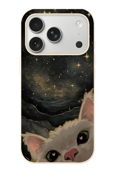 Le Balvo İphone 17 Pro Uyumlu Siyah Gökyüzülü Kedi Baskılı Silikon Kılıf ürün görseli 1