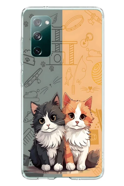 Le Balvo Samsung Galaxy S20 FE Uyumlu Sarı ve Siyah Kedi Baskılı Silikon Kılıf ürün görseli 1