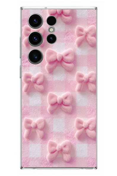 Le Balvo Samsung Galaxy S23 Ultra Uyumlu Pembe Kurdeleler Baskılı Silikon Kılıf ürün görseli 1