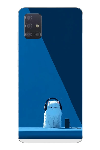 Le Balvo Samsung Galaxy A51 Uyumlu Kulaklı Kedi Baskılı Silikon Kılıf ürün görseli 1