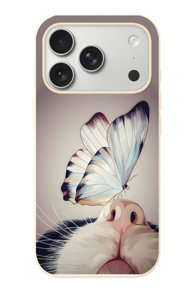 Le Balvo İphone 17 Pro Uyumlu Kelebekli Kedi Baskılı Silikon Kılıf ürün görseli 1