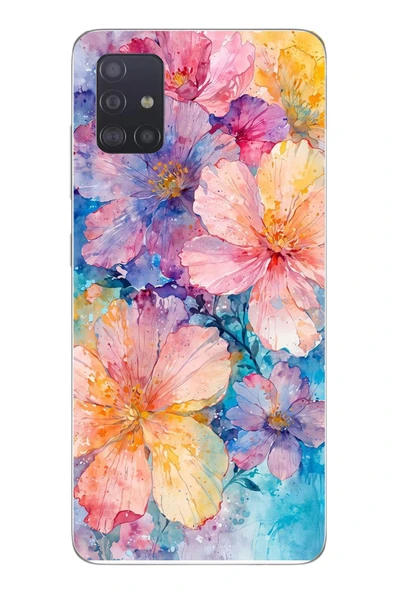 Le Balvo Samsung Galaxy A51 Uyumlu Yağlı Boya Çiçekler Baskılı Silikon Kılıf ürün görseli 1