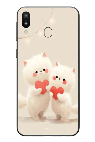 Le Balvo Samsung Galaxy M31 Uyumlu Kalpli Beyaz Kediler Baskılı Silikon Kılıf ürün görseli 1