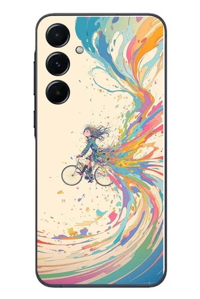 Le Balvo Samsung Galaxy A55 Uyumlu Rengarenk Bisikletli Kız Baskılı Silikon Kılıf ürün görseli 1