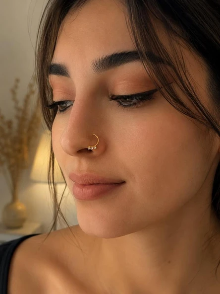 925 Ayar Gümüş Minimal Burun Hızması Piercing Zirkon Taşlı Unisex Halka Nose Ring Günlük Kullanım Şık Tasarım ürün görseli 1