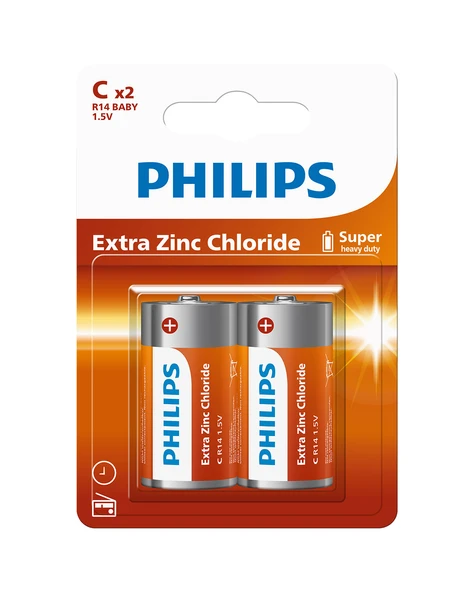 Philips Extra Zinc Chloride C Boy Orta Boy Pil 1.5V - R14L2B/10 - 2'li Paket ürün görseli 1