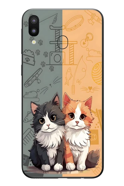 Le Balvo Samsung Galaxy M20 Uyumlu Sarı ve Siyah Kedi Baskılı Silikon Kılıf ürün görseli 1