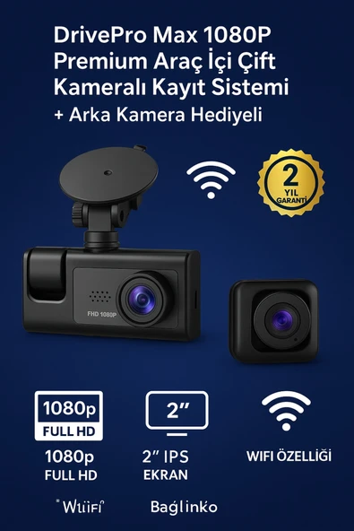 Gece Görüşlü 1080p Araç İçi Kamera 3 Kamera Seti LCD Ekranlı G Sensörlü Geniş Açılı ürün görseli 1