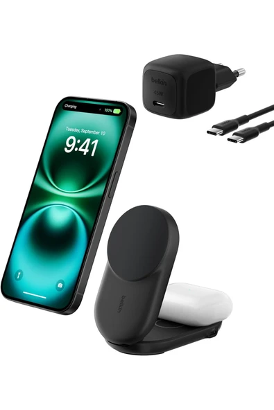 UltraCharge MagSafe Uyumlu 2'si 1 Arada Qi2 25W Kablosuz Şarj İstasyonu, USB-C Portlu, 45W Adaptör ürün görseli 1
