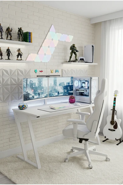 papi-co Titan Z Oyuncu Masası 140x60 cm Bilgisayar Masası Metal Ayaklı Çalışma ve Gaming Masası Beyaz ürün görseli 1