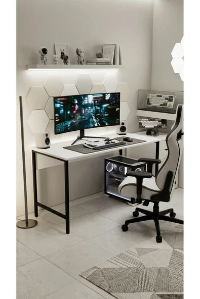 papi-co Nexus Oyuncu Masası 60x140 Cm, Beyaz Renk Bilgisayar Masası, Gamer Masası, Gaming Masa ürün görseli 1