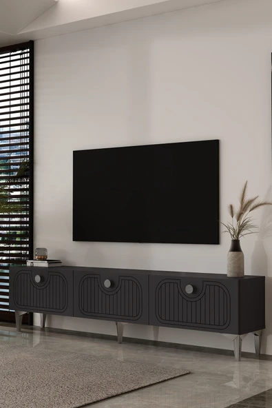 Dekortis Home Dekor 180DHDTS3AG HERA LAZER DESENLİ TV SEHPASI,ÜNİTESİ ANTRASİT-GÜMÜŞ ürün görseli 1