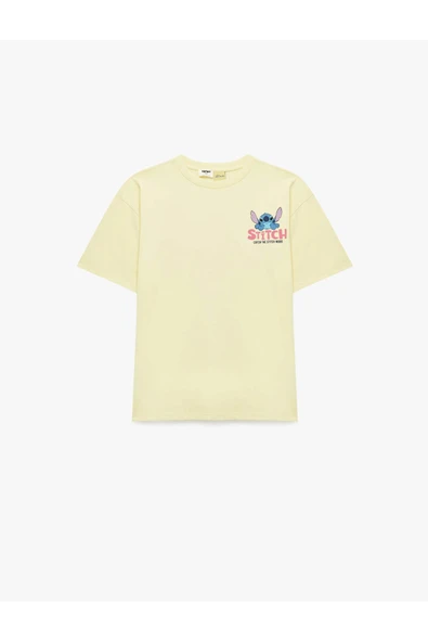 Koton Kız Çocuk Stitch Baskılı Kısa Kollu Bisiklet Yaka Pamuklu Lisanslı Tişört ürün görseli 1