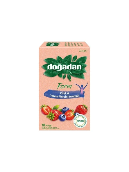 DOĞADAN FORM ÇİLEK&YABAN MERSİNİ AROMALI BİTKİ ÇAYI 18 SÜZEN POŞET 23,4G ürün görseli 1