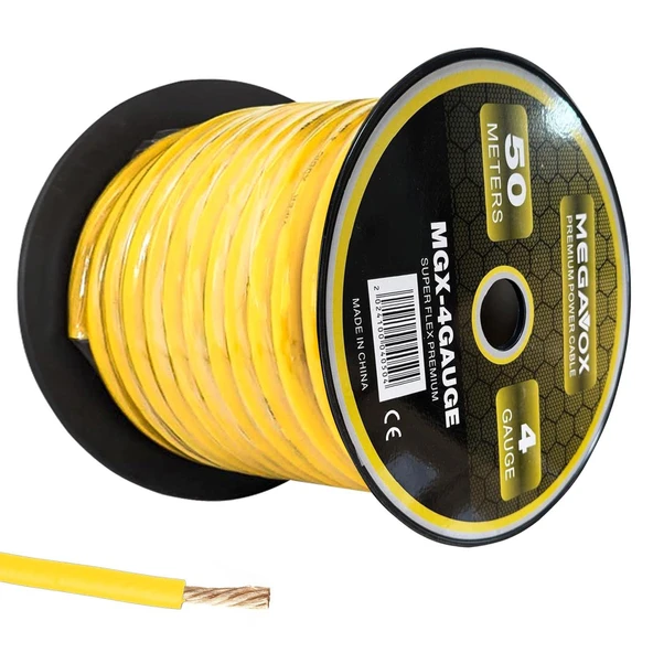 MEGAVOX MGX-4GAUGE Oto Anfi Tesisat Kablosu Silikon 4GA 50 Metre Sarı ürün görseli 1