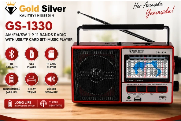 Gold Silver GS-1330 Nostaljik Tasarımlı 11 Bant Şarjlı Radyo ürün görseli 1