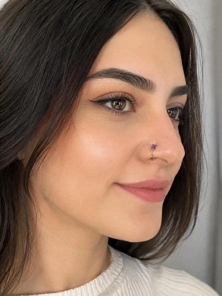 925 Ayar Gümüş Minimal Burun Hızması Piercing Zirkon Taşlı Unisex Halka Nose Ring Günlük Kullanım Şık Tasarım ürün görseli 1