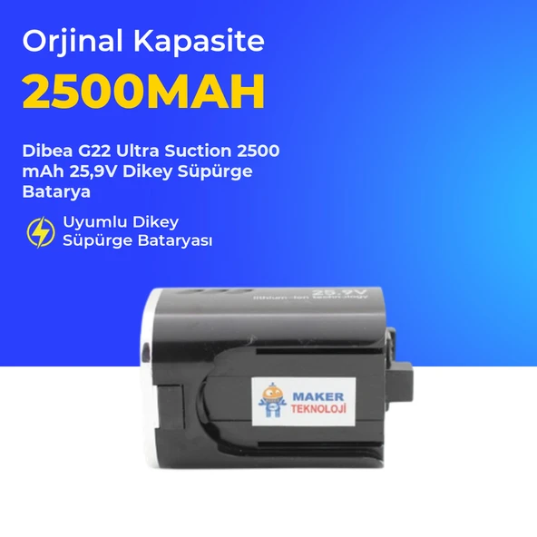 Dibea G22 Ultra Suction 2500 mAh 25,9V Dikey Süpürge Batarya ürün görseli 1