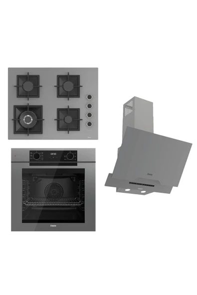 FRYART-SILENTART Serisi Gri Set (SC408-WFA + QEP63CPR +D065-SA ) - DÃ¶kÃ¼m Izgara / 65 cm Ocak ürün görseli 1