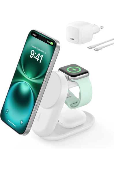 UltraCharge MagSafe Uyumlu 3’ü 1 Arada Qi2 25W Kablosuz Şarj Cihazı, iPhone 16, Watch, ürün görseli 1
