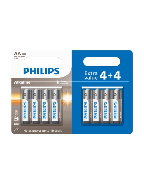Philips Alkaline Aa Kalem Pil  1.5V - LR6A8BP/10 - 8'li Avantaj Paket (4+4) ürün görseli 1